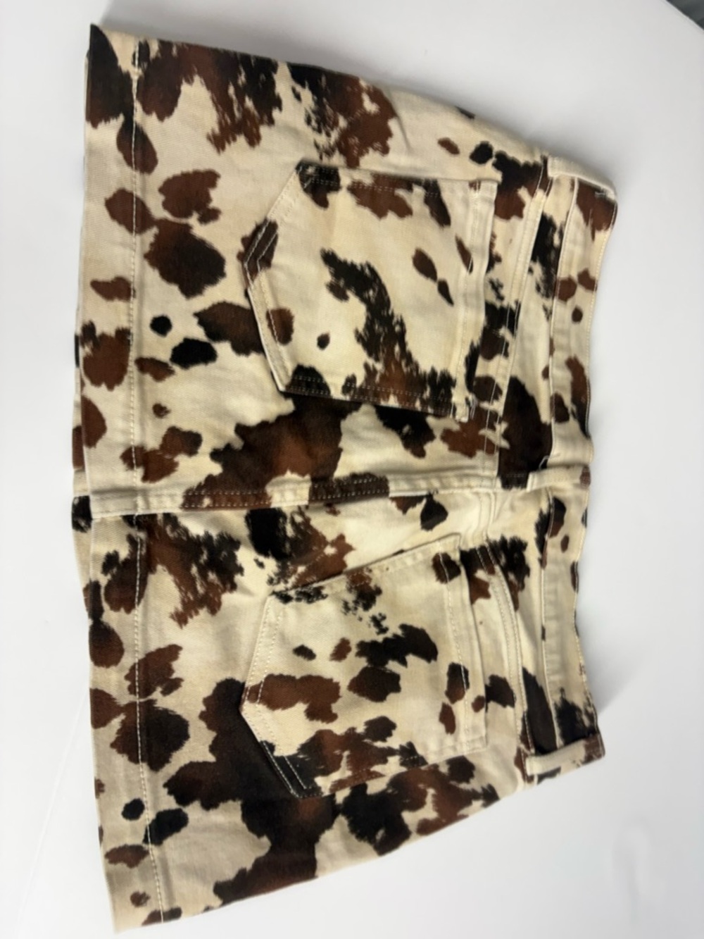 Forever 21 Cowprint Denim Mini Skirt in Cream, Brown & Black